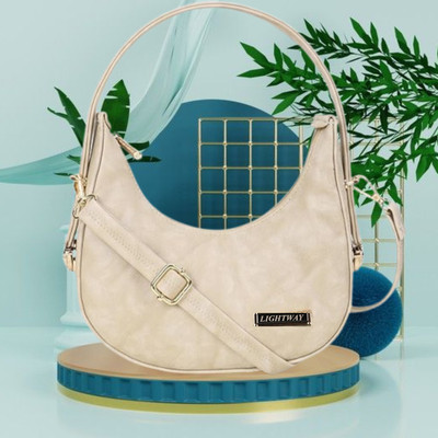 LightWay Beige Sling Bag Women's hobo shoulder bag for Parties.Women's purses Bags Sling Bags