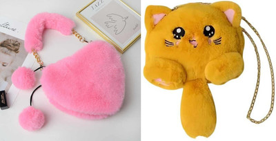 Nappmall Beige, Pink Sling Bag Cute Cat Shoulder Bag Messenger Bags Crossbody Unique designer bag With chain(Pack of 2)