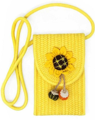 Nappmall Yellow Sling Bag Eco-Friendly Jute Mobile Sling Bag Handcrafted Jute Mobile Bag