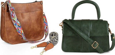 Dakota Brown, Green Sling Bag Stylish Crossbody Handbag along with Adjustable sling(Pack of 2)
