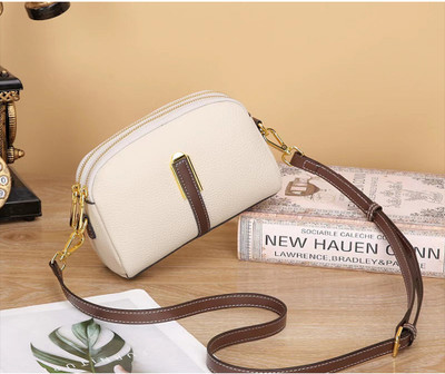 VITON Beige Sling Bag The LuxeGrain Adjustable Sling - Premium PU Leather with Dual Zipper Compartment