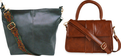 Dakota Brown, Grey Sling Bag Vegan Leather Handbag/Sling Bag/Cross-Body Bag for Girls & Women(Pack of 2)