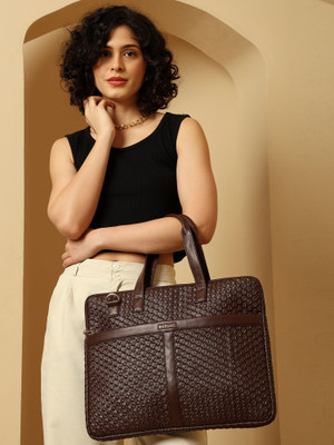 ENSAC Brown Messenger Bag Men & Women’s Dark Brown Laptop Bag, Stylish Woven Texture Office Handbag
