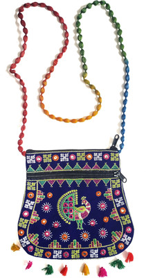 LASSIE Blue Sling Bag Ethnic Rajasthani Traditional Jaipuri Handmade Embroidery Sling Bag For Women