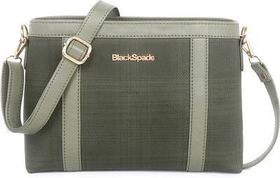 black spade Green Sling Bag Checked Pattern PU Structured Solid