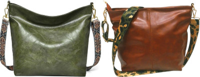 Dakota Green, Brown Sling Bag STYLISH PU LEATHER BAGS ALONG WITH SLING FOR WOMENS(Pack of 2)
