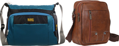 Blowzy Tan, Blue, Black Sling Bag Cross body messenger travel Sling Messenger Bag One Side Men & Women Sling Bag(Pack of 2)