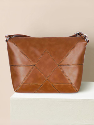 Leather Land Brown Sling Bag American Stitch Sling In TAN