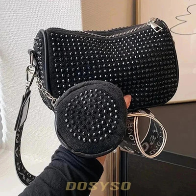 DOSYSO Black Sling Bag Rhinestone crossbody sling bag for Women girls party wedding combo coin Purse