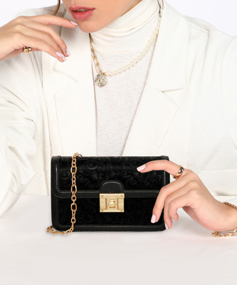 LINO PERROS Black Shoulder Bag Women's Embossed Black Handbag
