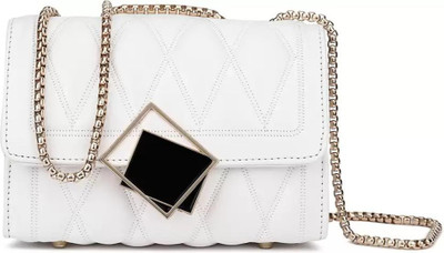 Tatuaa White Sling Bag Stylish Fancy Gold Chain Strap Unique Design Sling Bag For Women