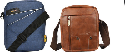 Blowzy Blue, Tan Sling Bag Stylish Nylon Sling Cross Body Travel Office Business Bag for Men Women(Pack of 2)