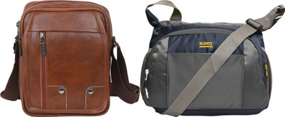 Blowzy Tan, Grey, Blue Sling Bag Cross Body Travel Office Business Messenger One Side Men & Women Sling Bag(Pack of 2)