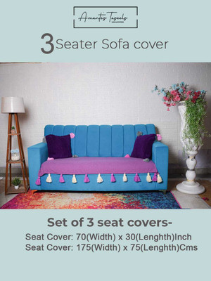 AMANTESTASSELS Cotton, Velvet 3 Seater Sofa Striped Cover(Pack of 1 Printed Purple)