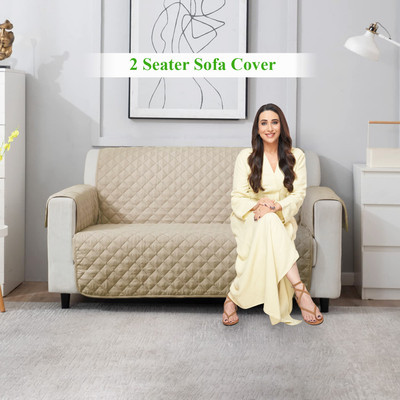 HOKiPO Polyester Plain 2 Seater Sofa Cover(Beige Pack of 1)