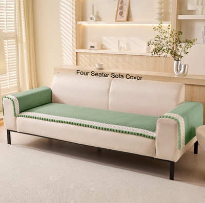 HOUSE OF QUIRK Chenille Plain 4 Seater Sofa Cover(Green Pack of 1)