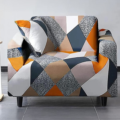 FurShine Polyester Checkered 1 Seater Sofa Cover(Blend Geo Pack of 1)