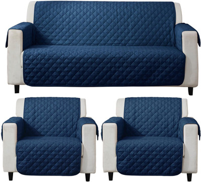 HOKiPO Polyester 3+1+1 Seater Sofa Plain Cover(Pack of 3 Navy Blue)