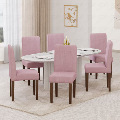 lukzer Jacquard 1 Seater Chair Plain Cover(Pack of 6 Pastel Pink Zigzag)