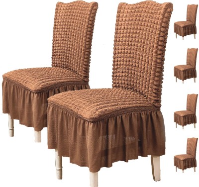 Magic Cover Polyester Checkered Chair Cover(Brown Pack of 6)