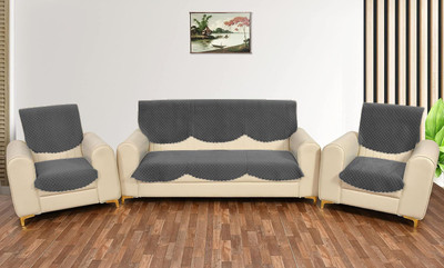 Shivkirpa Velvet Plain 3+1+1 Seater Sofa Cover(Grey Pack of 6)