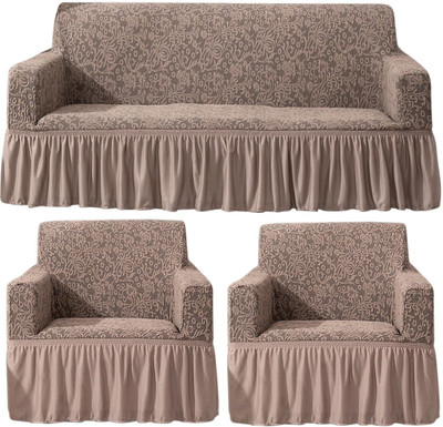 HOKiPO Jacquard 3+1+1 Seater Sofa Floral Cover(Pack of 3 Light Taupe)