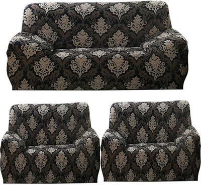 Rajivfab Polyester 3+1+1 Seater Sofa Floral Cover(Pack of 5 brown)