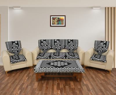 SGJ Jacquard Floral 3+1+1 Seater Sofa Cover(Black Pack of 12)