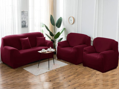 Stuff N' Fluff Polyester Plain 3+1+1 Seater Sofa Cover(Maroon Pack of 3)