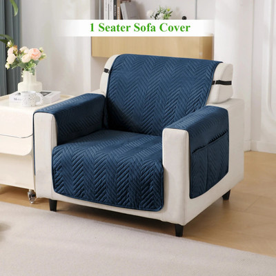 HOKiPO Polyester 1 Seater Sofa Plain Cover(Pack of 1 Navy Blue)