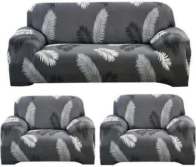 shringoori creations Polyester 3+1+1 Seater Sofa Geometric Cover(Pack of 3 grey)