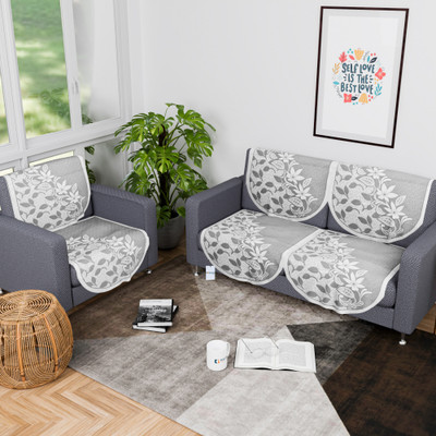 HOMESTIC by Kuber Industries Cotton 3 Seater Sofa Floral Cover(Pack of 6 Grey)