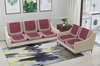 Nendle Velvet Abstract 3+2 Seater Sofa Cover(Maroon Pack of 4)