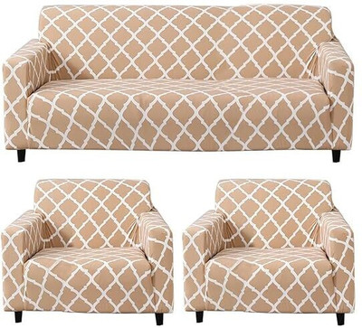 tansh Polyester Geometric 3+1+1 Seater Sofa Cover(Beige Pack of 3)