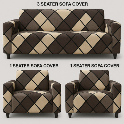 Quirky Home Polyester 3+1+1 Seater Sofa Geometric Cover(Pack of 1 Brown)