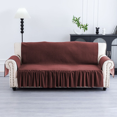 KUBER INDUSTRIES Velvet Checkered 3 Seater Sofa Cover(Maroon Pack of 1)