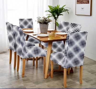 LAZI Polycotton Geometric Chair Cover(White, Black Pack of 6)