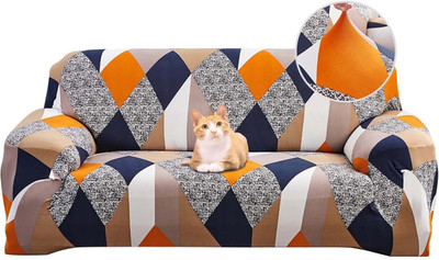 papsun Polyester Geometric 3 Seater Sofa Cover(Orange Pack of 1)