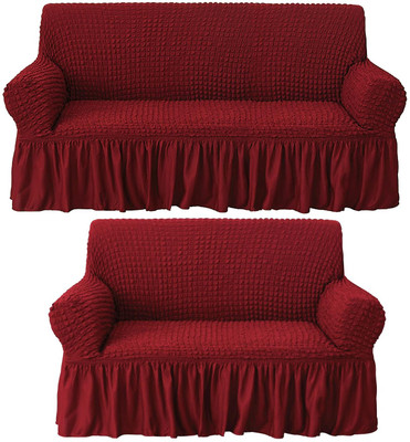 HOUSE OF QUIRK Polyester Striped 3+2 Seater Sofa Cover(Maroon Pack of 2)