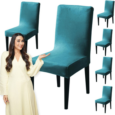 HOKiPO Velvet 6 Seater Chair Plain Cover(Pack of 6 Turquoise)