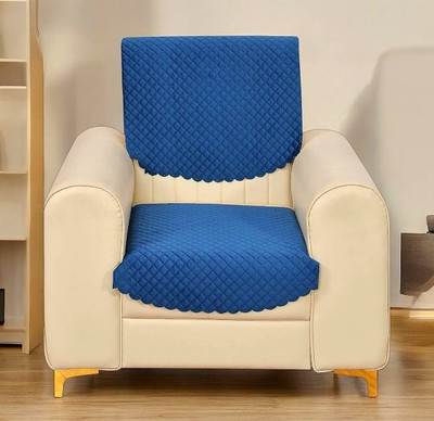 papsun Polyester 1 Seater Sofa Floral Cover(Pack of 2 BLUE VELVET SOFA COVER PANEL (1*2)-2 PCS)