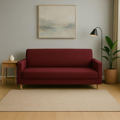 DECORWELL Polyester Plain 3 Seater Sofa Cover(Maroon Pack of 1)