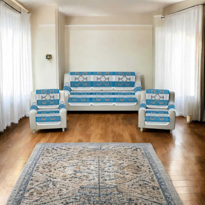 Pinkleaf Polyester Abstract 3+1+1 Seater Sofa Cover(Blue Pack of 1)