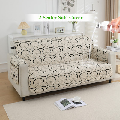 HOKiPO Polyester Abstract 2 Seater Sofa Cover(Natural Beige Abstract Art Pack of 1)
