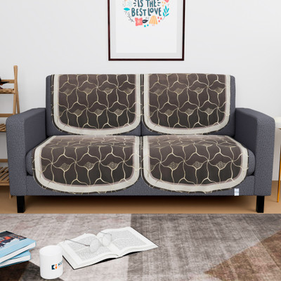 HOMESTIC by Kuber Industries Polyester, Velvet 2 Seater Sofa Floral Cover(Pack of 4 Brown, Gold)