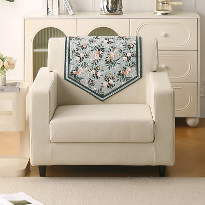 HOKiPO Velvet 1 Seater Sofa Floral Cover(Pack of 1 Sofa Backrest Mat, Magnolia Green)