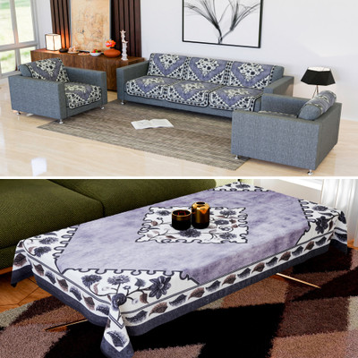 KUBER INDUSTRIES Cotton Floral 3+2 Seater Sofa Cover(Grey Pack of 11)