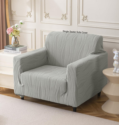 HOUSE OF QUIRK Jacquard 1 Seater Sofa Striped Cover(Pack of 1 Light Grey)