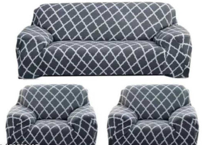 Flipkart SmartBuy Polyester Checkered 3+1+1 Seater Sofa Cover(Grey Pack of 1)