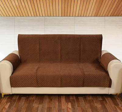 Fashion Throw Velvet 2 Seater Sofa Geometric Cover(Pack of 1 Brown)